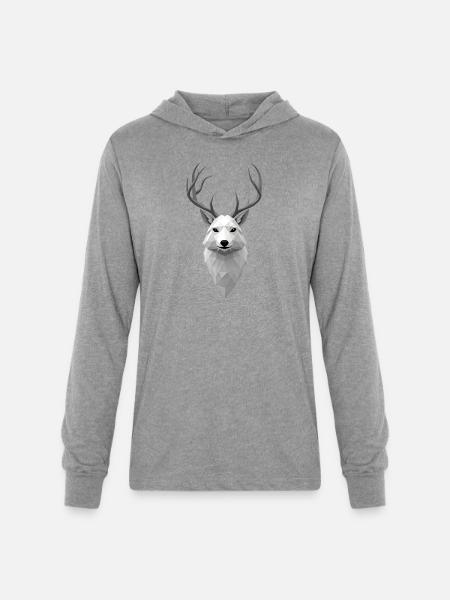 Geometric Winter Elk Illustration - Unisex Long Sleeve Hoodie Shirt - heather grey