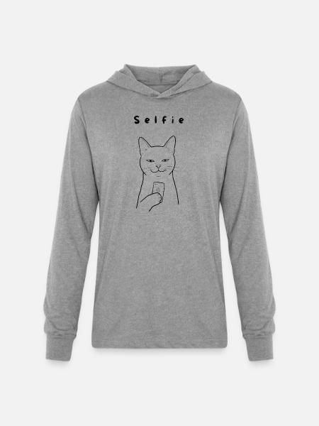 Selfie gato - Unisex Long Sleeve Hoodie Shirt - heather grey
