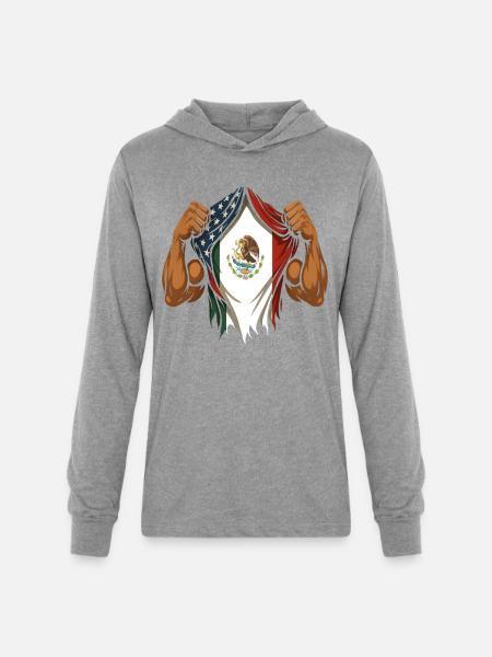 Mexican American Flag Mexican Roots - Unisex Long Sleeve Hoodie Shirt - heather grey
