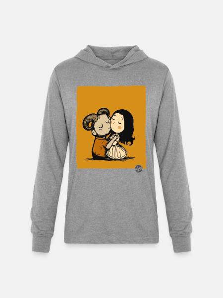 Rustic Ram Kiss Duo - Unisex Long Sleeve Hoodie Shirt - heather grey