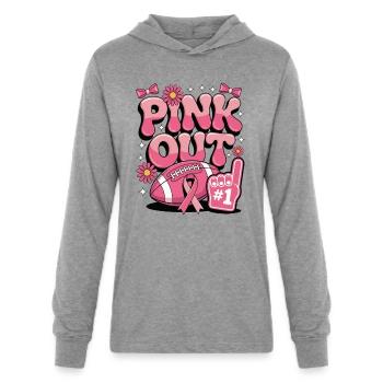 Pink Out Football – Breast Cancer Support - Unisex Long Sleeve Hoodie Shirt - heather grey - Front - AI Model Female 172 light (172cm) & AI Model Male 178 light (178cm)