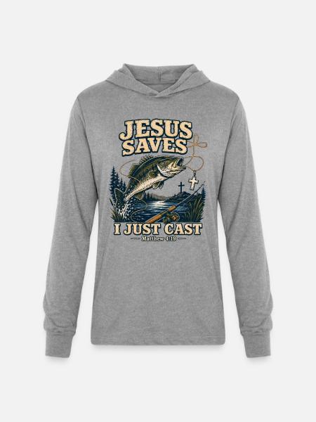 Jesus Saves I Just Cast Christian Fishing - Unisex Long Sleeve Hoodie Shirt - heather grey