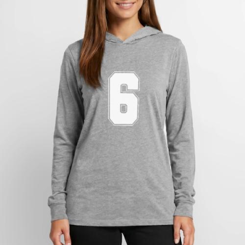 White Number 6 – Varsity Font - Unisex Long Sleeve Hoodie Shirt
