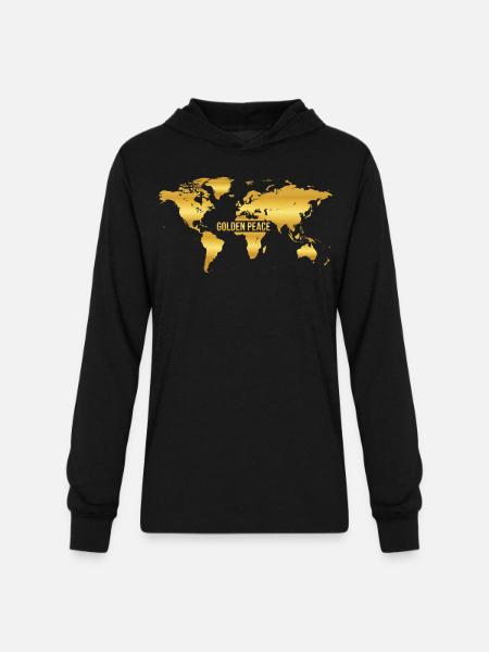 Golden Peace World Map - Unisex Long Sleeve Hoodie Shirt - black