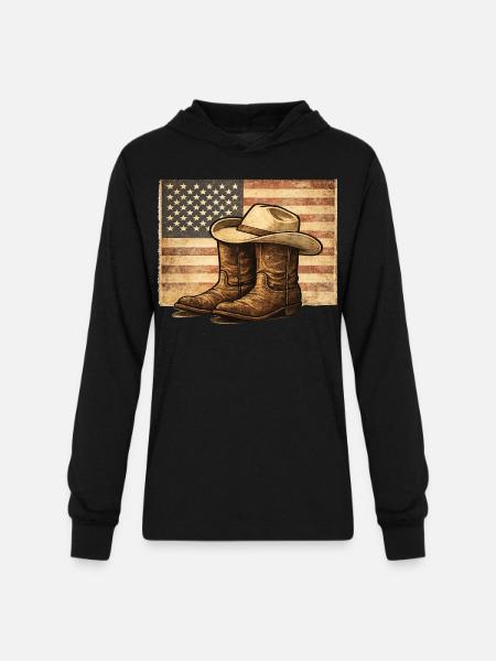 Rustic Rodeo Patriot Western Americana - Unisex Long Sleeve Hoodie Shirt - black