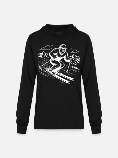 Bigfoot Sasquatch Skier in the Mountains - Unisex Long Sleeve Hoodie Shirt - black