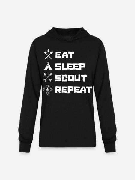 Eat Sleep Scout Repeat Scouting Hobby - Unisex Long Sleeve Hoodie Shirt - black