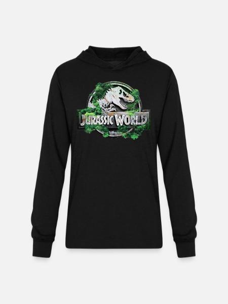 Jurassic World logo with T-Rex and trees - Unisex Long Sleeve Hoodie Shirt - black