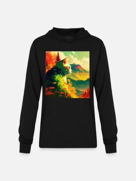 CAT - Unisex Long Sleeve Hoodie Shirt - black