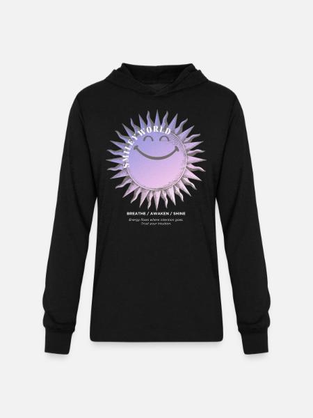 SmileyWorld Smiling Sun In Purple - Unisex Long Sleeve Hoodie Shirt - black