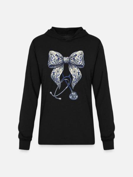 Floral Bow Stethoscope - Unisex Long Sleeve Hoodie Shirt - black
