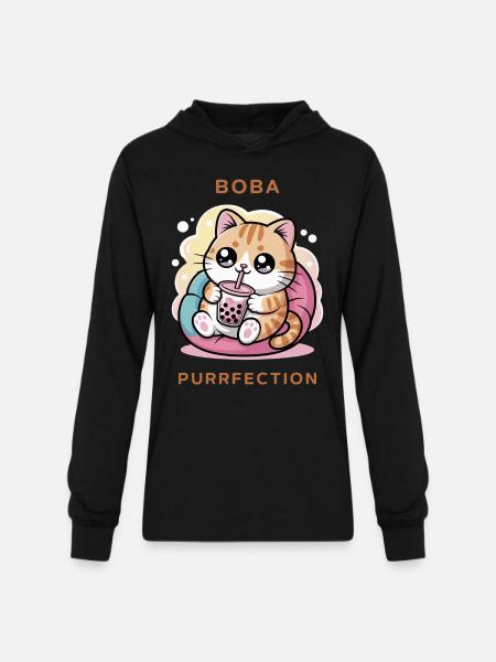 Boba Cat Purrfection - Unisex Long Sleeve Hoodie Shirt - black
