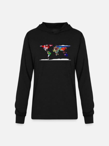 Flag Map Of The World - Unisex Long Sleeve Hoodie Shirt - black