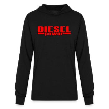 Diesel Power - Unisex Long Sleeve Hoodie Shirt - black - Front - AI Model Female 172 light (172cm) & AI Model Male 178 dark (178cm)