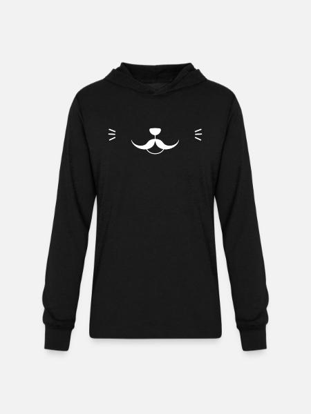 Moustache Cat Face - Unisex Long Sleeve Hoodie Shirt - black