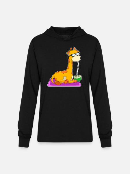Giraffe With Coconut - Unisex Long Sleeve Hoodie Shirt - black