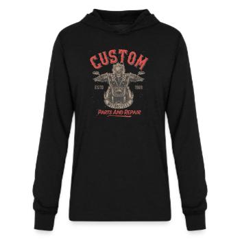 Custom Parts And Repair - Unisex Long Sleeve Hoodie Shirt - black - Front - AI Model Female 172 light (172cm) & AI Model Male 178 dark (178cm)
