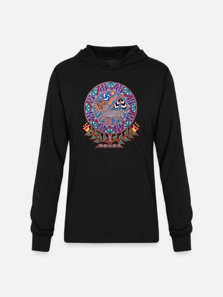 Native Huichol Peyote Deer - Unisex Long Sleeve Hoodie Shirt - black