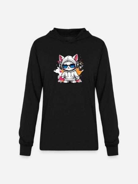 cute cat enjoying music - Unisex Long Sleeve Hoodie Shirt - black