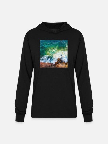 rock shore and waves - Unisex Long Sleeve Hoodie Shirt - black