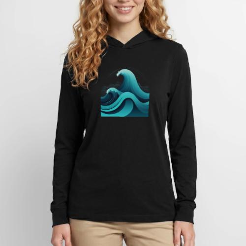Dynamic Ocean Wave Illustration - Unisex Long Sleeve Hoodie Shirt