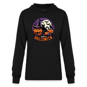 Halloween - Unisex Long Sleeve Hoodie Shirt - black - Front - AI Model Female 172 light (172cm) & AI Model Male 178 dark (178cm)
