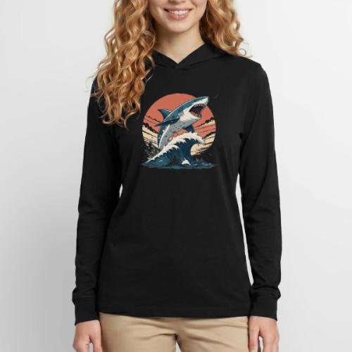 Fierce Shark Breaking Through Waves - Unisex Long Sleeve Hoodie Shirt
