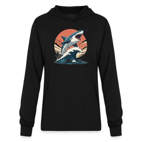 Fierce Shark Breaking Through Waves - Unisex Long Sleeve Hoodie Shirt