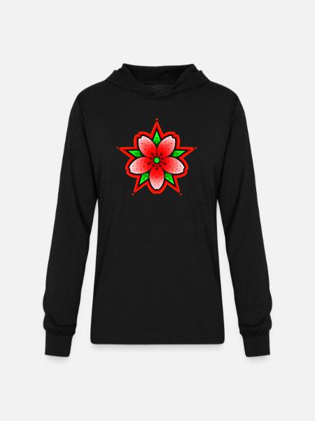 Red Cherry Blossom - Unisex Long Sleeve Hoodie Shirt - black