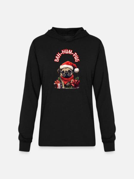 Bah Hum Pug - Unisex Long Sleeve Hoodie Shirt - black