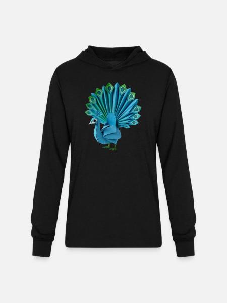 Origami Peacock - Unisex Long Sleeve Hoodie Shirt - black
