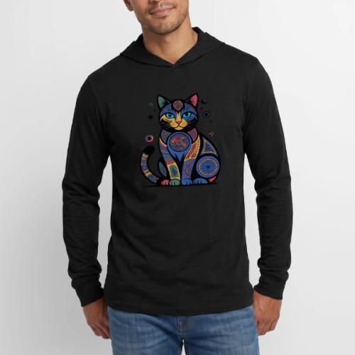 Vibrant Geometric Cat Mandala - Unisex Long Sleeve Hoodie Shirt