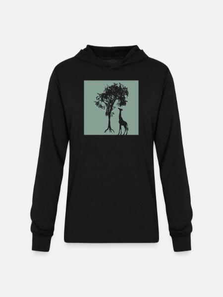 Giraffe Tree Silhouette Nature - Unisex Long Sleeve Hoodie Shirt - black