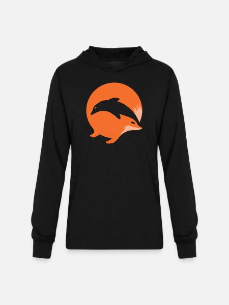 Fox or Dolphin in this fun optical illusion - Unisex Long Sleeve Hoodie Shirt - black