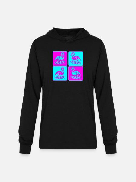 Flamingo Waves Pop Art - Unisex Long Sleeve Hoodie Shirt - black