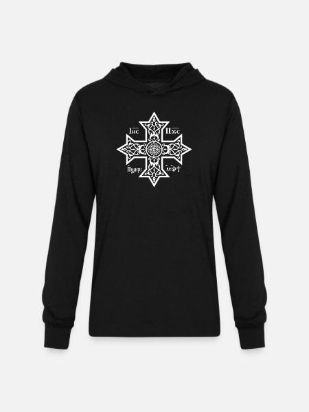 Coptic Cross White Icon - Unisex Long Sleeve Hoodie Shirt - black