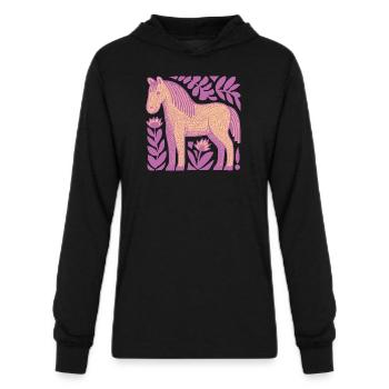 Lilac Floral Horse Silhouette - Unisex Long Sleeve Hoodie Shirt - black - Front - AI Model Female 172 light (172cm) & AI Model Male 178 dark (178cm)