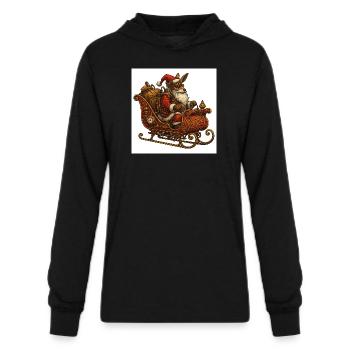 Santa Kangaroo Steampunk Sled  - Unisex Long Sleeve Hoodie Shirt - black - Front - AI Model Female 172 light (172cm) & AI Model Male 178 dark (178cm)