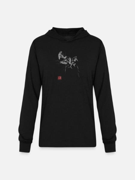 Whisper Cat Inkwash Portrait - Unisex Long Sleeve Hoodie Shirt - black