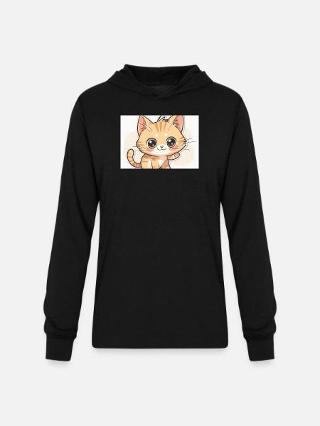 Waving Kawaii Orange Tabby - Unisex Long Sleeve Hoodie Shirt - black