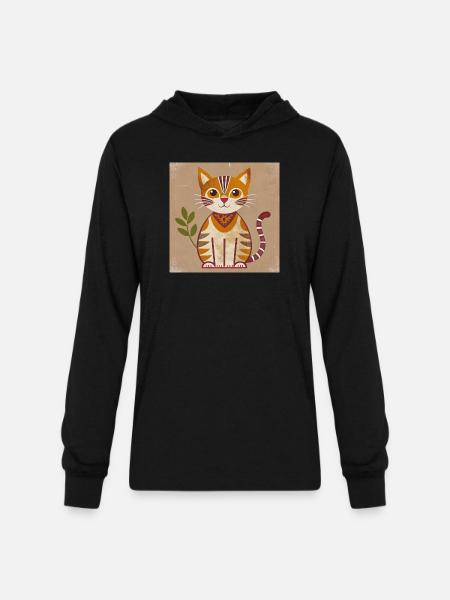 Rustic Geometric Cat Illustration - Unisex Long Sleeve Hoodie Shirt - black
