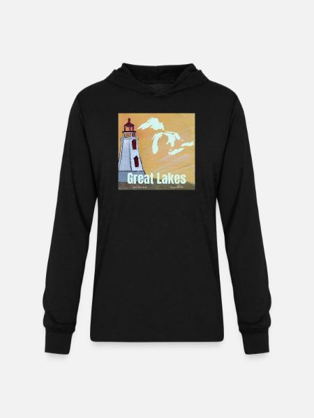 Great Lakes Lighthouse Glow - Unisex Long Sleeve Hoodie Shirt - black