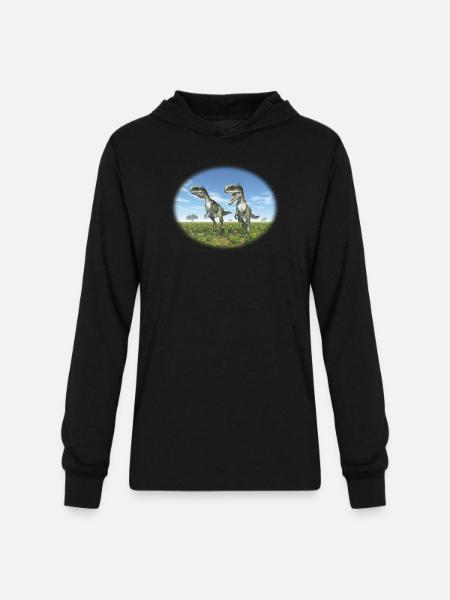 Monolophosaurus in a Prehistoric Landscape - Unisex Long Sleeve Hoodie Shirt - black