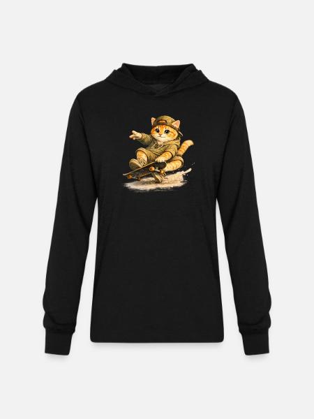 Skate Kitten on Board - Unisex Long Sleeve Hoodie Shirt - black