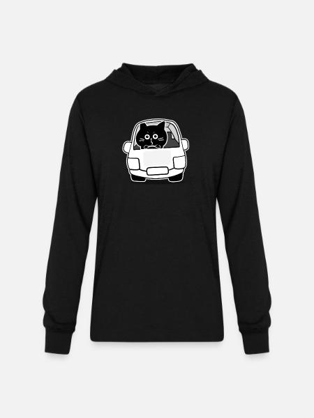 Chubby Black Cat Expressions - driver cat - Unisex Long Sleeve Hoodie Shirt - black