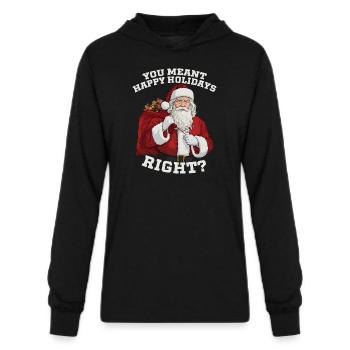 You_Meant_Happy_Holidays-_Right__-_Meme - Unisex Long Sleeve Hoodie Shirt - black - Front - AI Model Female 172 light (172cm) & AI Model Male 178 dark (178cm)