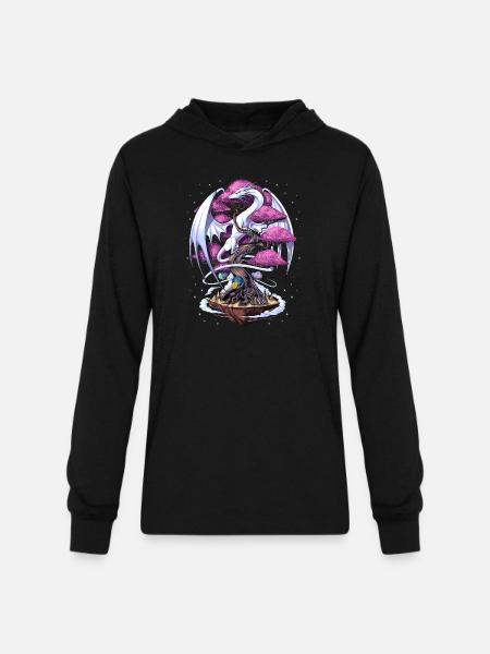 Cherry Blossom Dragon - Unisex Long Sleeve Hoodie Shirt - black
