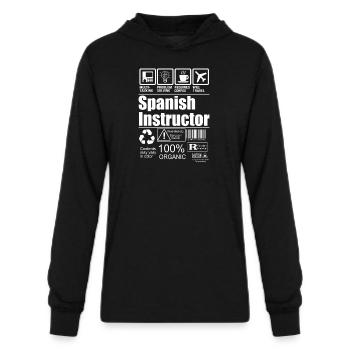 Spanish Instructor - Unisex Long Sleeve Hoodie Shirt - black - Front - AI Model Female 172 light (172cm) & AI Model Male 178 dark (178cm)