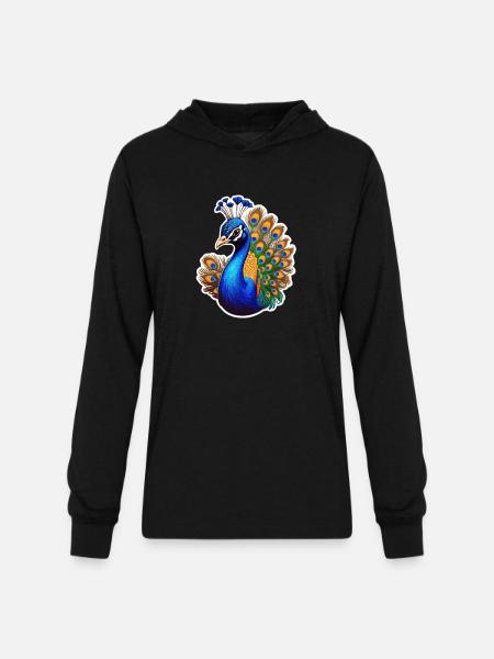 Peacock Bird - Unisex Long Sleeve Hoodie Shirt - black