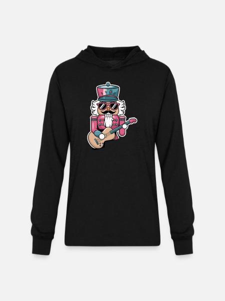 Nutcracker Playing Guitar - Unisex Long Sleeve Hoodie Shirt - black